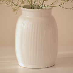 White Ceramic Jar Shaped Flower Vase