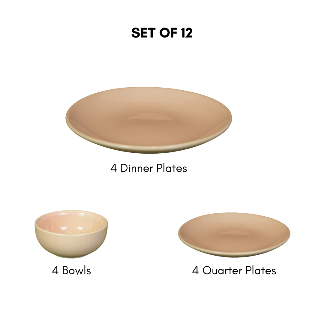 Pink Ceramic Dinner Set (Set of 12)