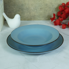 Blue Ceramic Pasta Bowl with Plate