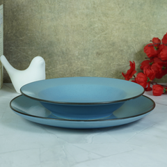 Blue Ceramic Pasta Bowl with Plate