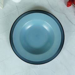 Blue Ceramic Pasta Bowl with Plate