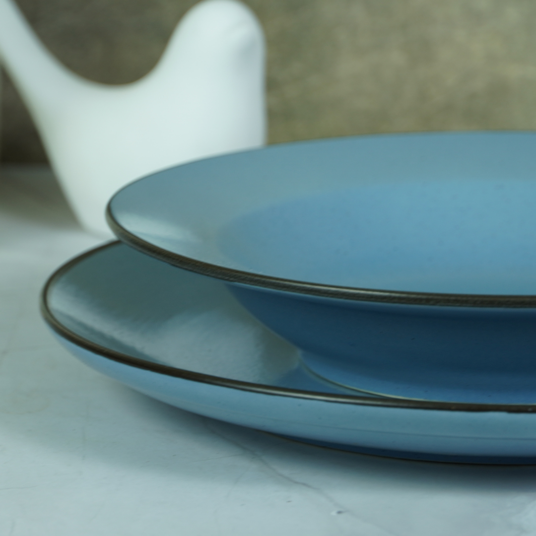 Blue Ceramic Pasta Bowl with Plate