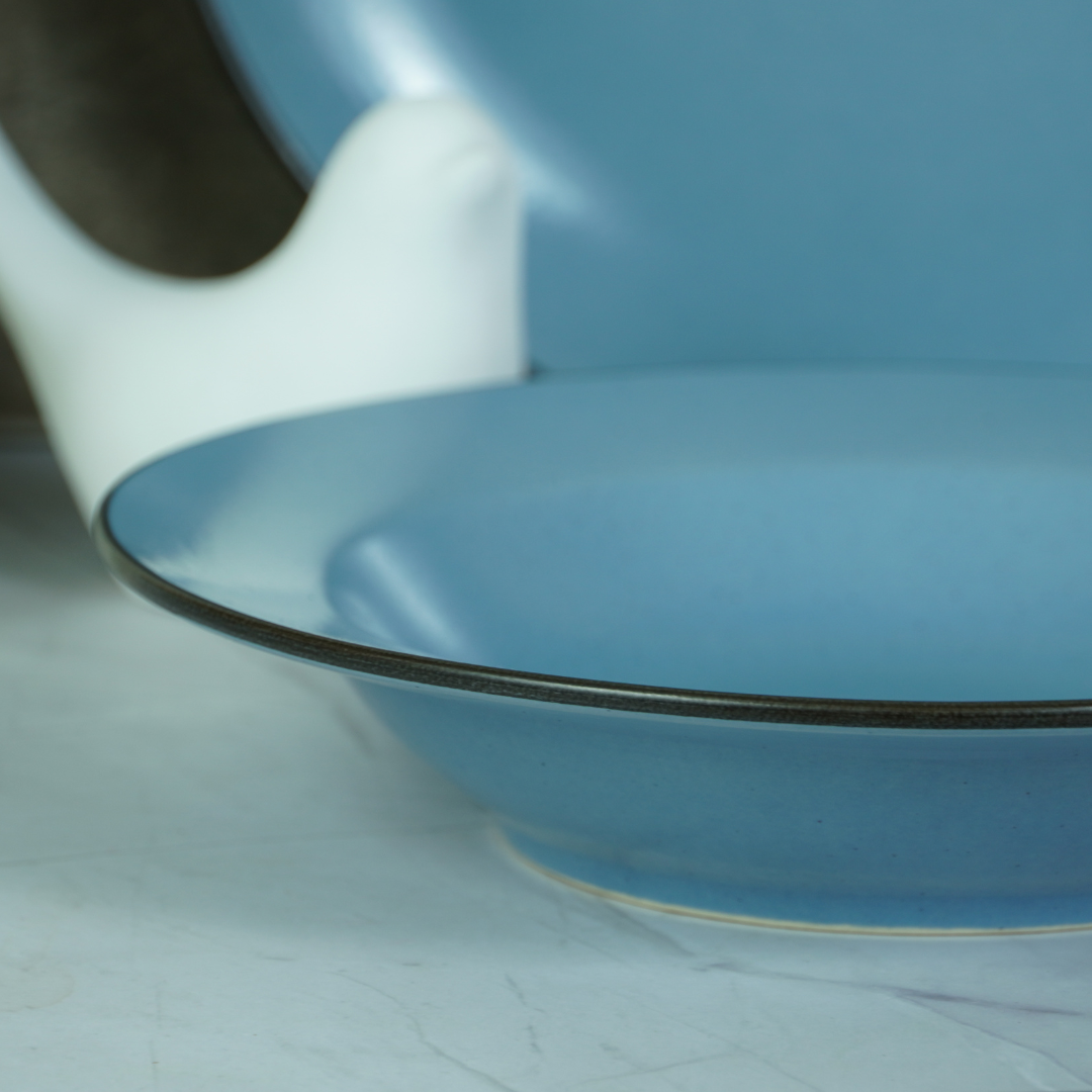 Blue Ceramic Pasta Bowl with Plate