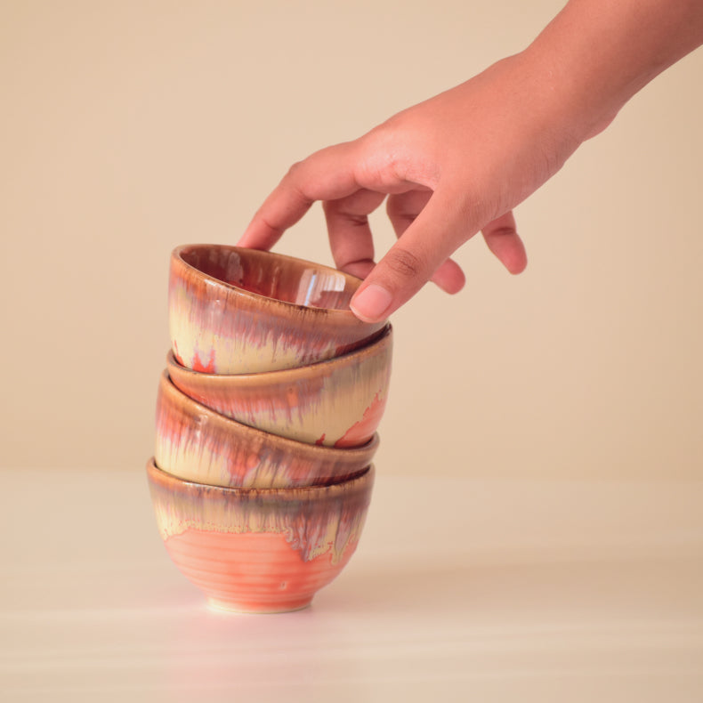 Orange Ceramic Small Bowl | Set of 4