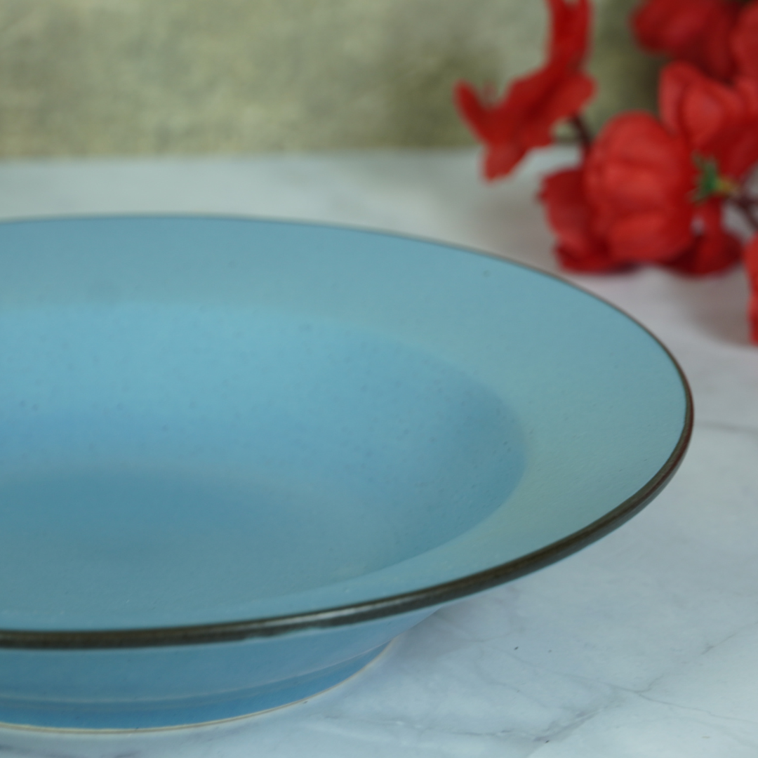 Blue Ceramic Pasta Bowl with Plate