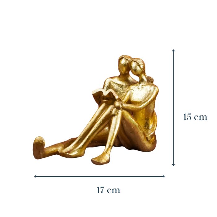 Gold Couple Reading Sculpture - Intimate Moments Decor