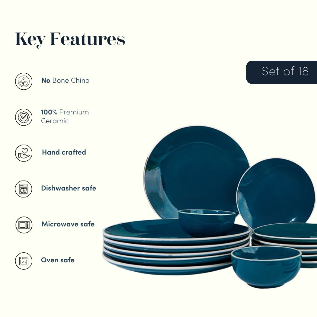 Deep Blue Ceramic Dinnerware - Set of 18