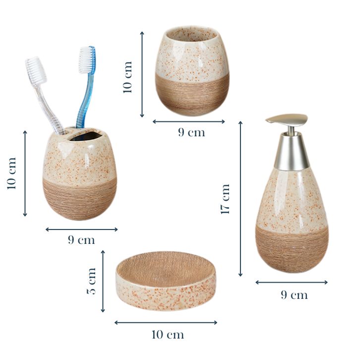 Speckled Cream and Wood Bathroom Set – Cozy Ceramic Bath Accessories