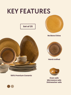 Rustic Brown Irregular Ceramic Dinner Set of 25