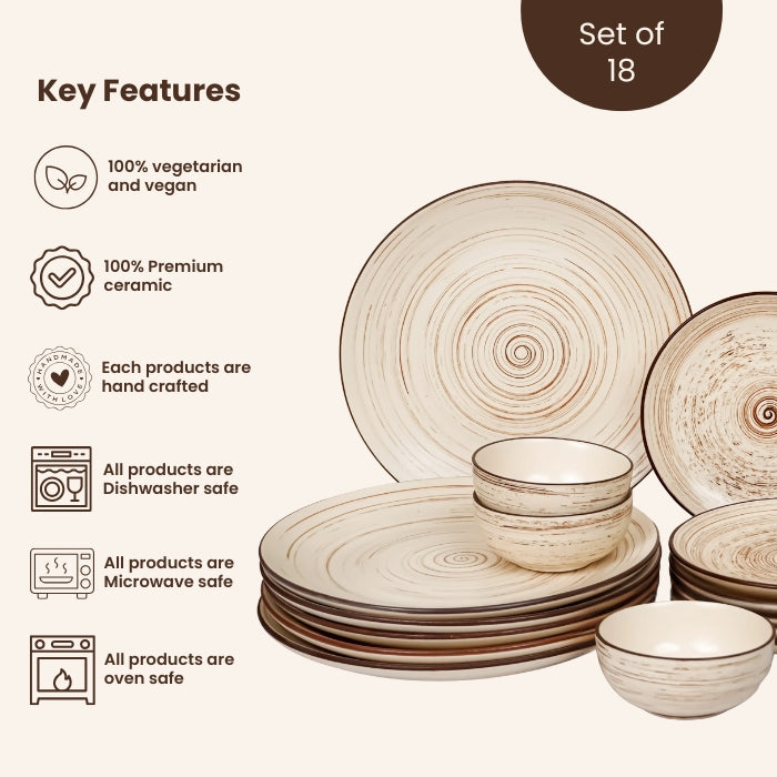 Cream Ceramic Spiral Dinnerware - Set of 18