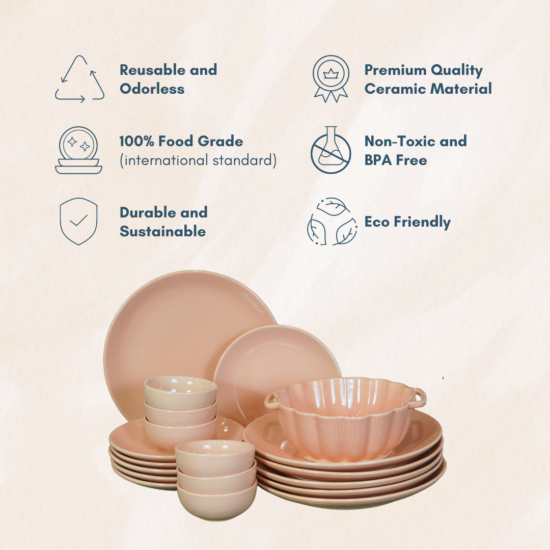 Pink Ceramic Dinner Set (Set of 12)