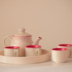 Red Ceramic Tea Set with Tray | Set of 6