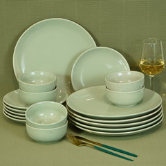 Glossy Sage-Green Porcelain Dinner Set (Set of 18)