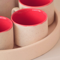 Red Ceramic Tea Set with Tray | Set of 6