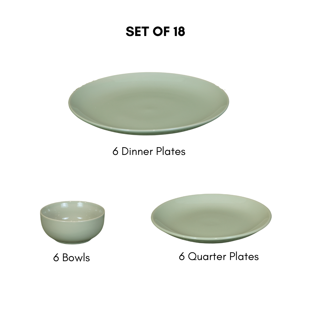 Glossy Sage-Green Porcelain Dinner Set (Set of 18)