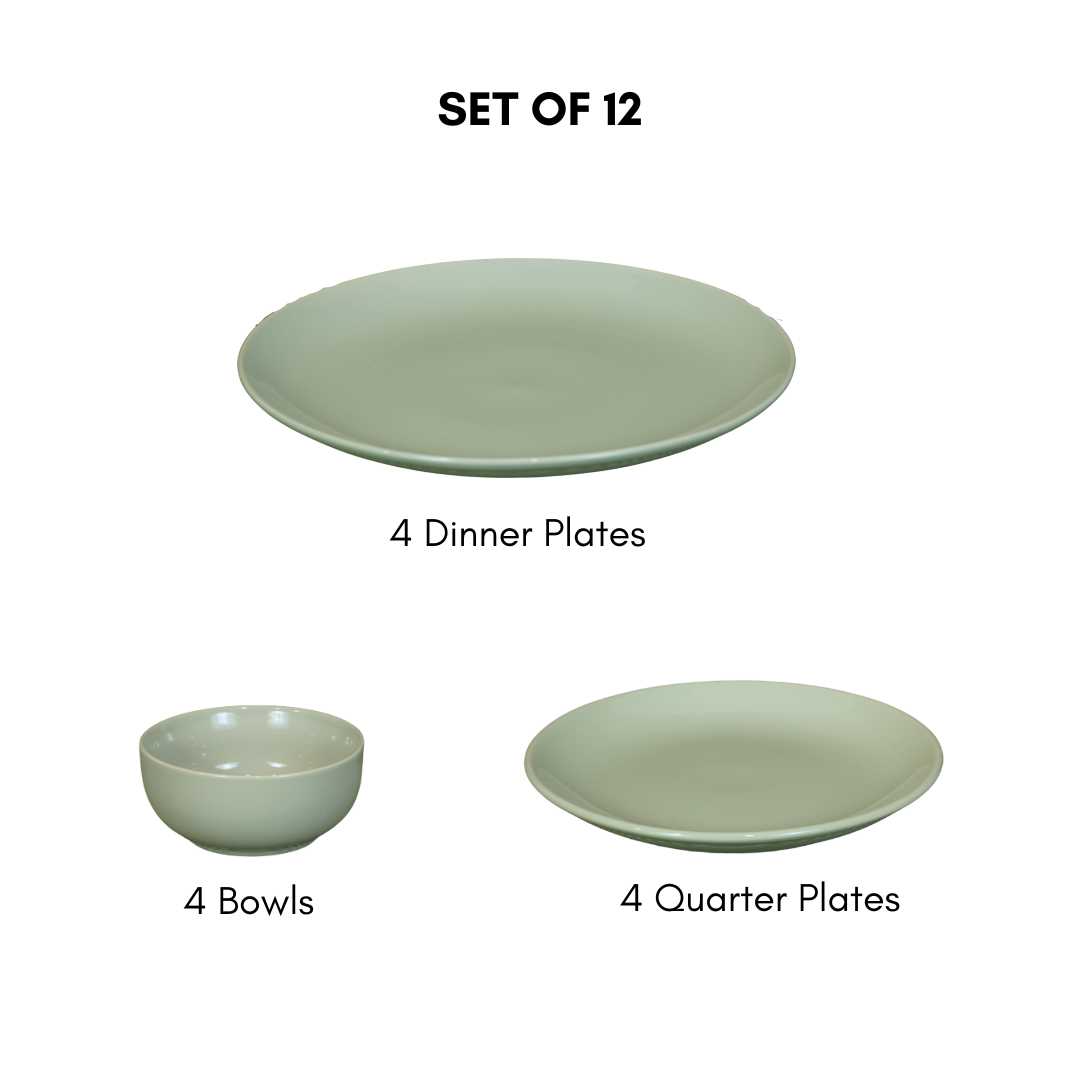 Glossy Sage-Green Porcelain Dinner Set (Set of 12)