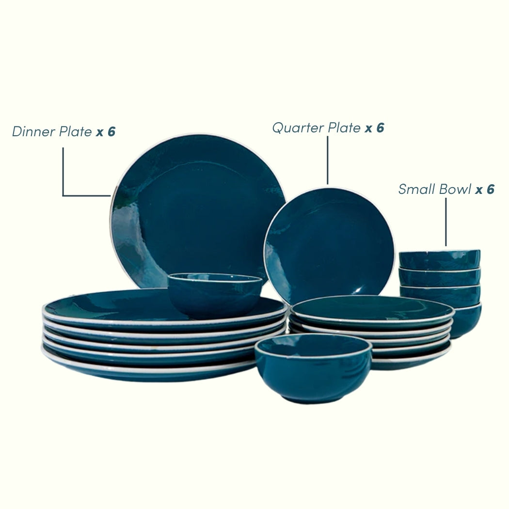 Deep Blue Ceramic Dinnerware - Set of 18
