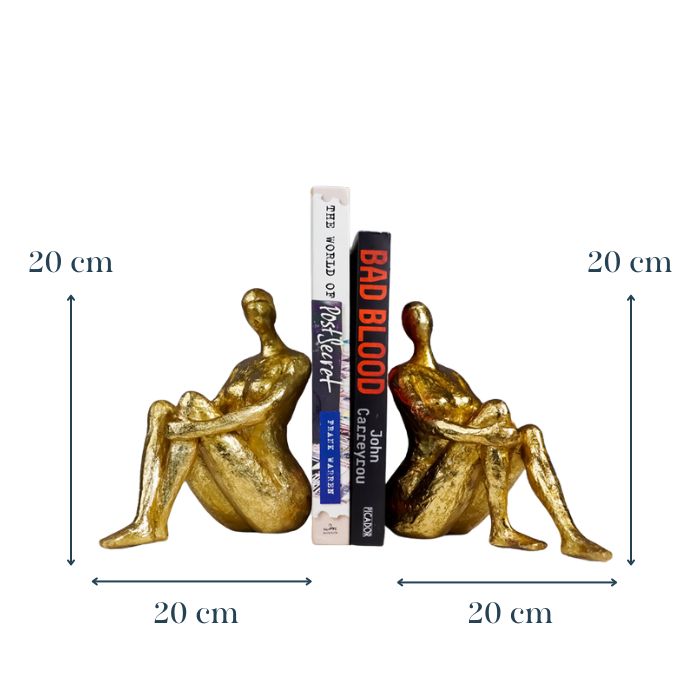 Gold Abstract Bookend Sculptures - Unique Sitting Figures Design