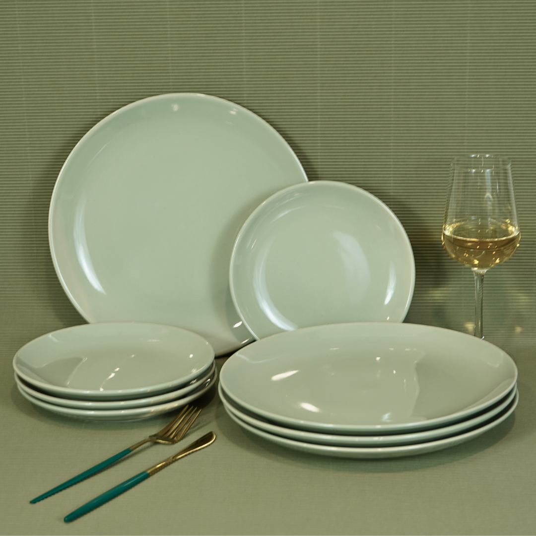 Glossy Sage-Green Porcelain Dinner Set (Set of 8)