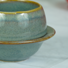 Grey Ceramic Unique Cup and Saucer with Golden Border