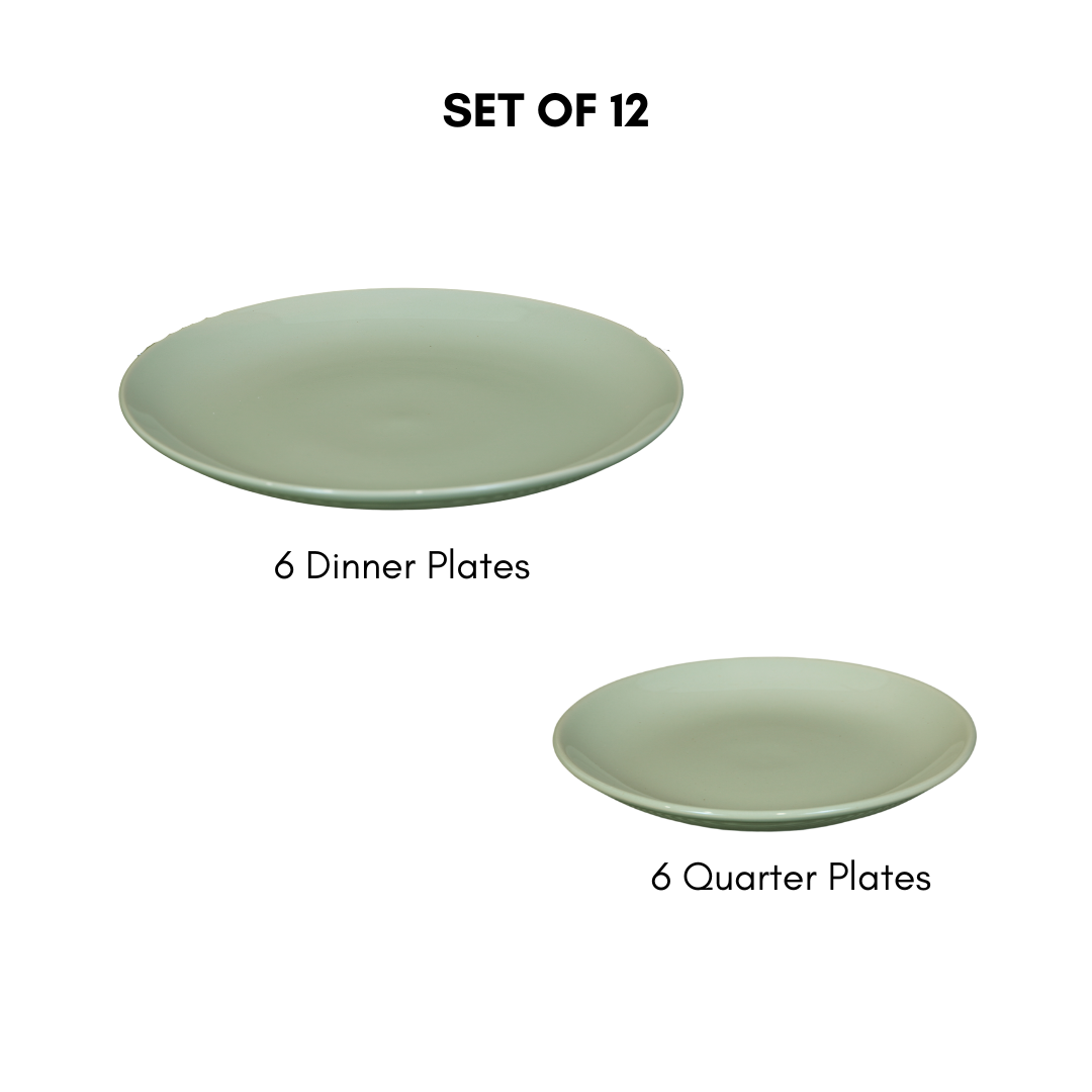 Glossy Sage-Green Porcelain Dinner Set (Set of 12)