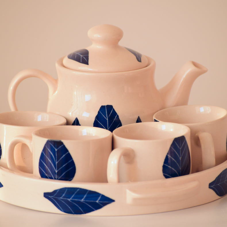 Blue Leaf Morning Tea Set | Set of 6