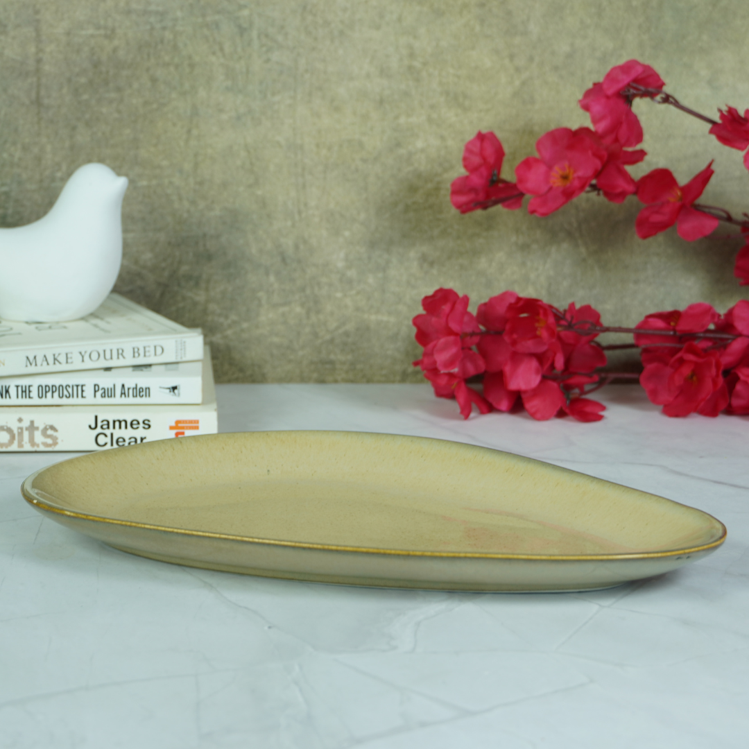 Beige Ceramic Oval Shaped Platter