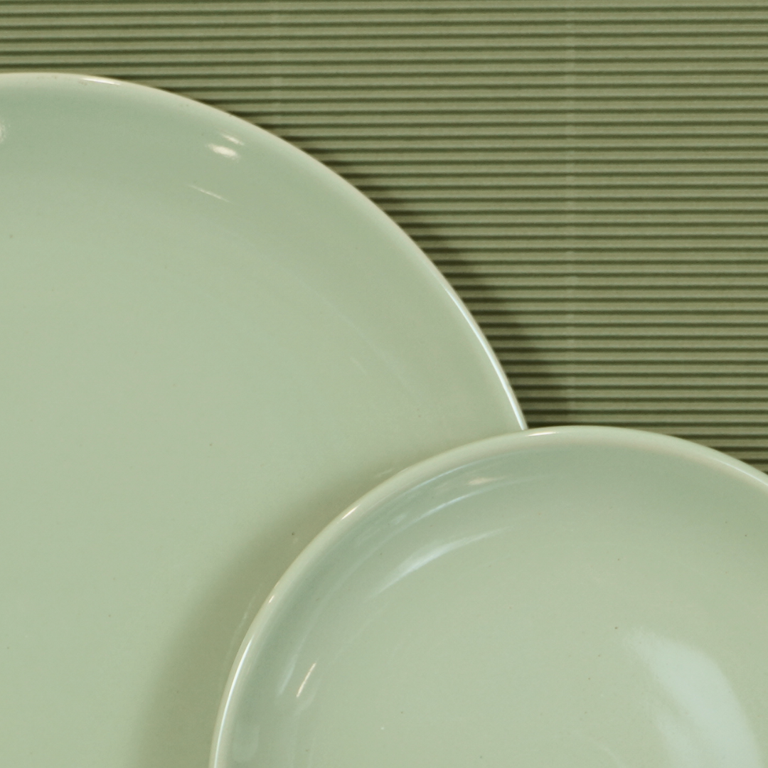 Glossy Sage-Green Porcelain Dinner Set (Set of 18)