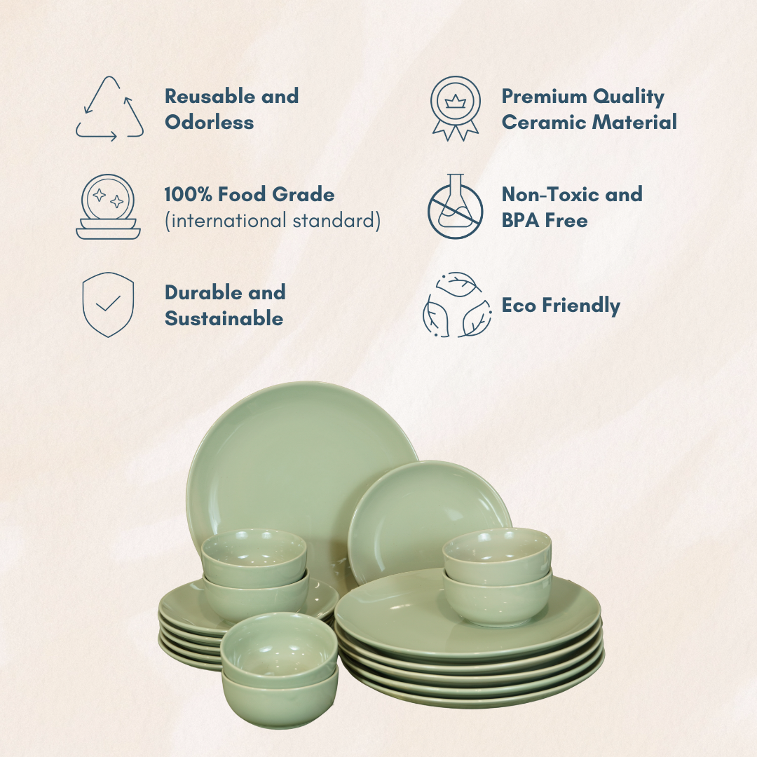 Glossy Sage-Green Porcelain Dinner Set (Set of 8)