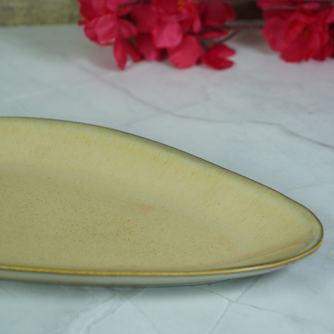 Beige Ceramic Oval Shaped Platter