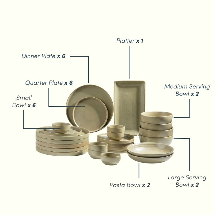 Modern Rustic Olive Green Ceramic Dinner Set of 25