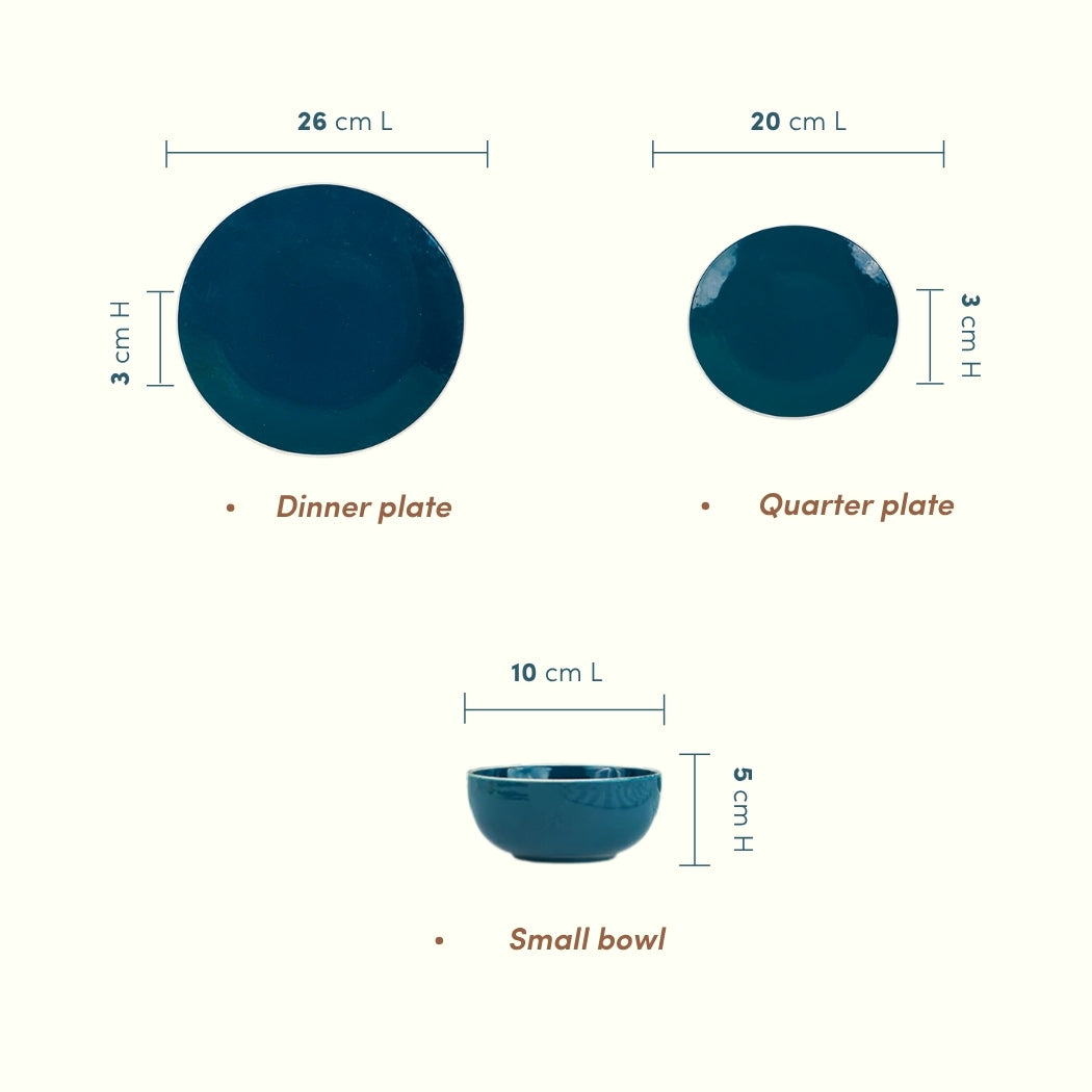 Deep Blue Ceramic Dinnerware - Set of 18