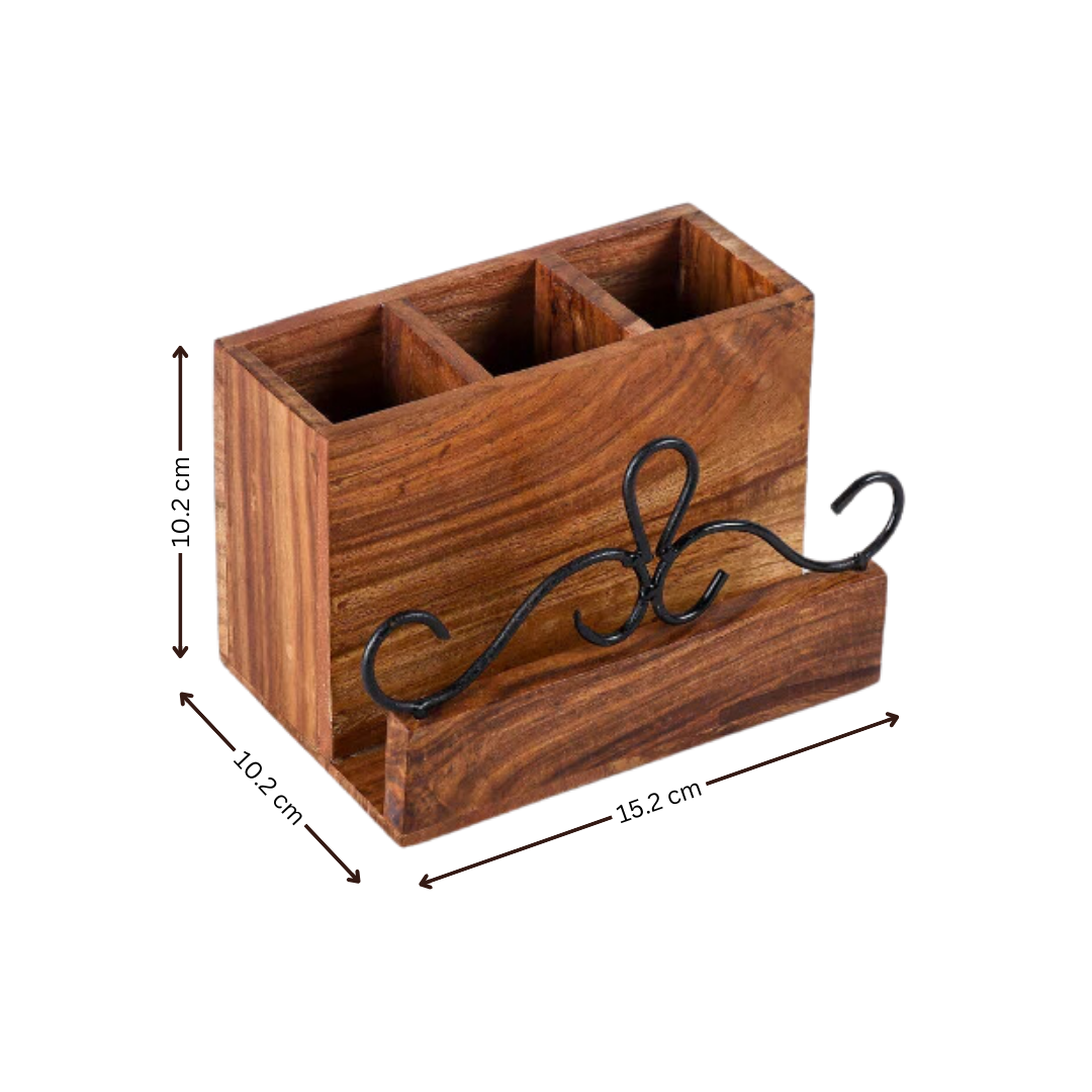 Wooden Cutlery Stand with Tissue Holder