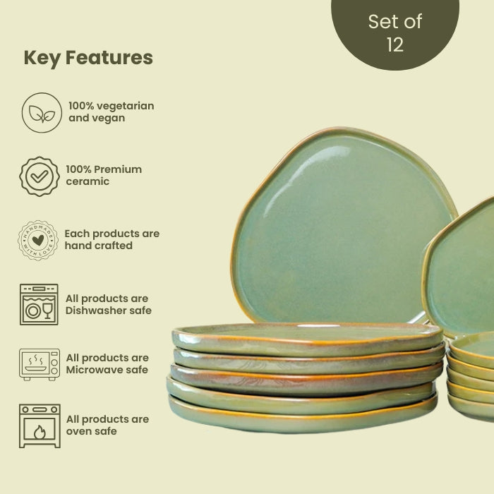 Sage Green with Organic Rim Detailing Dinner Set of 12 pcs