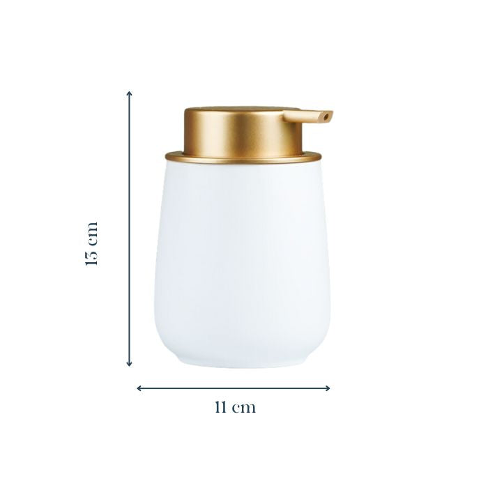 Elegant White Soap Dispenser with Gold Accents