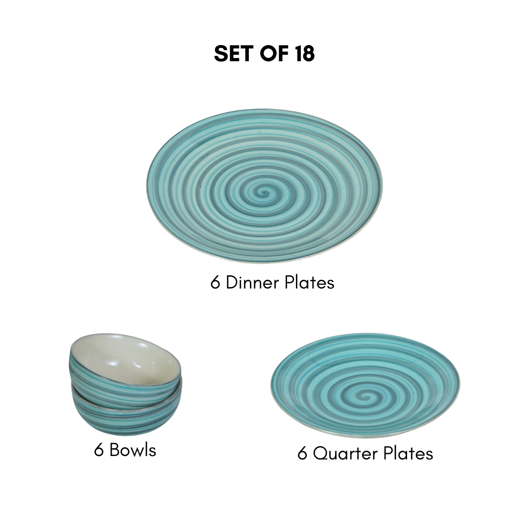 Ceramic Aqua-Blue Serenity Spiral Dinner Set (Set of 18)