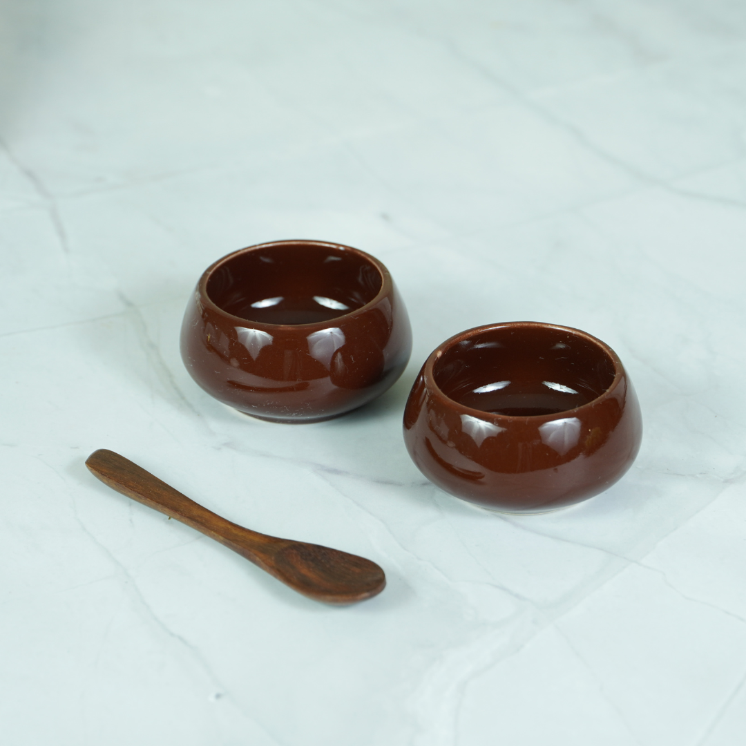 Brown Ceramic Dip Delight | Set of 2