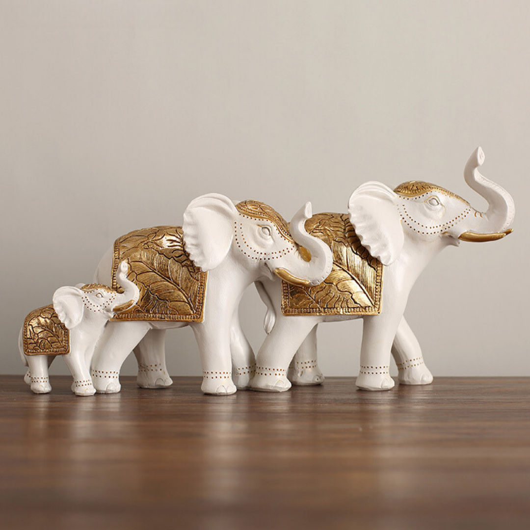 White Resin Elephant Family Figurine | Set of 3