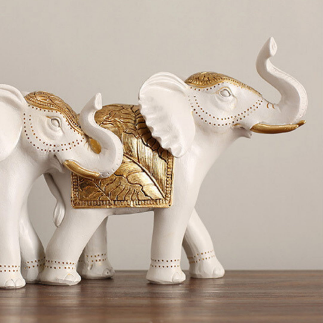 White Resin Elephant Family Figurine | Set of 3