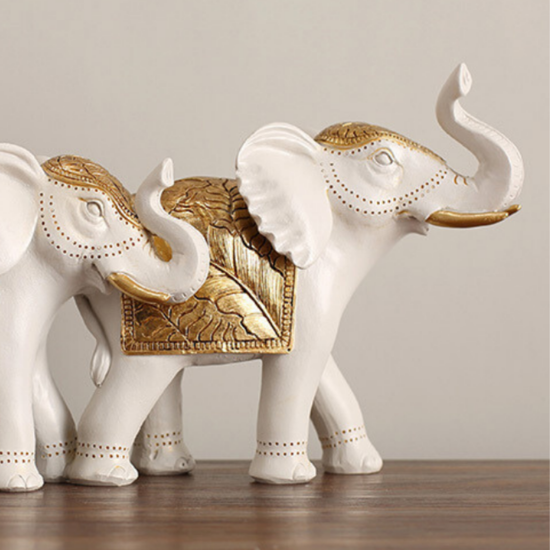 White Resin Elephant Family Figurine | Set of 3 Secondary image