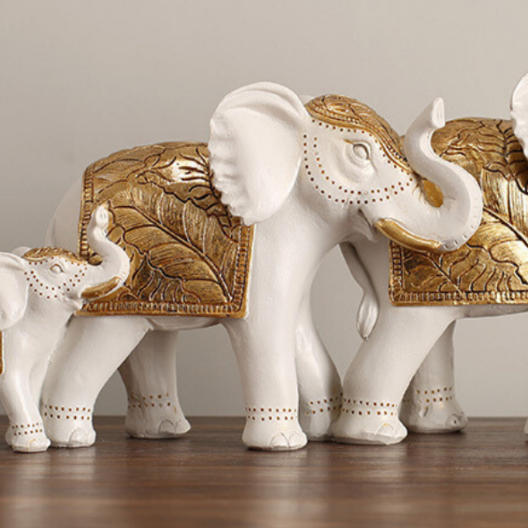 White Resin Elephant Family Figurine | Set of 3