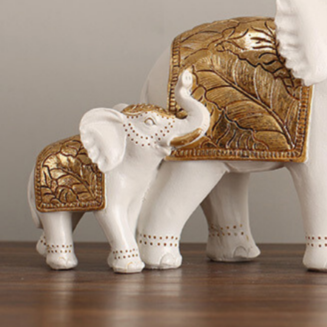 White Resin Elephant Family Figurine | Set of 3