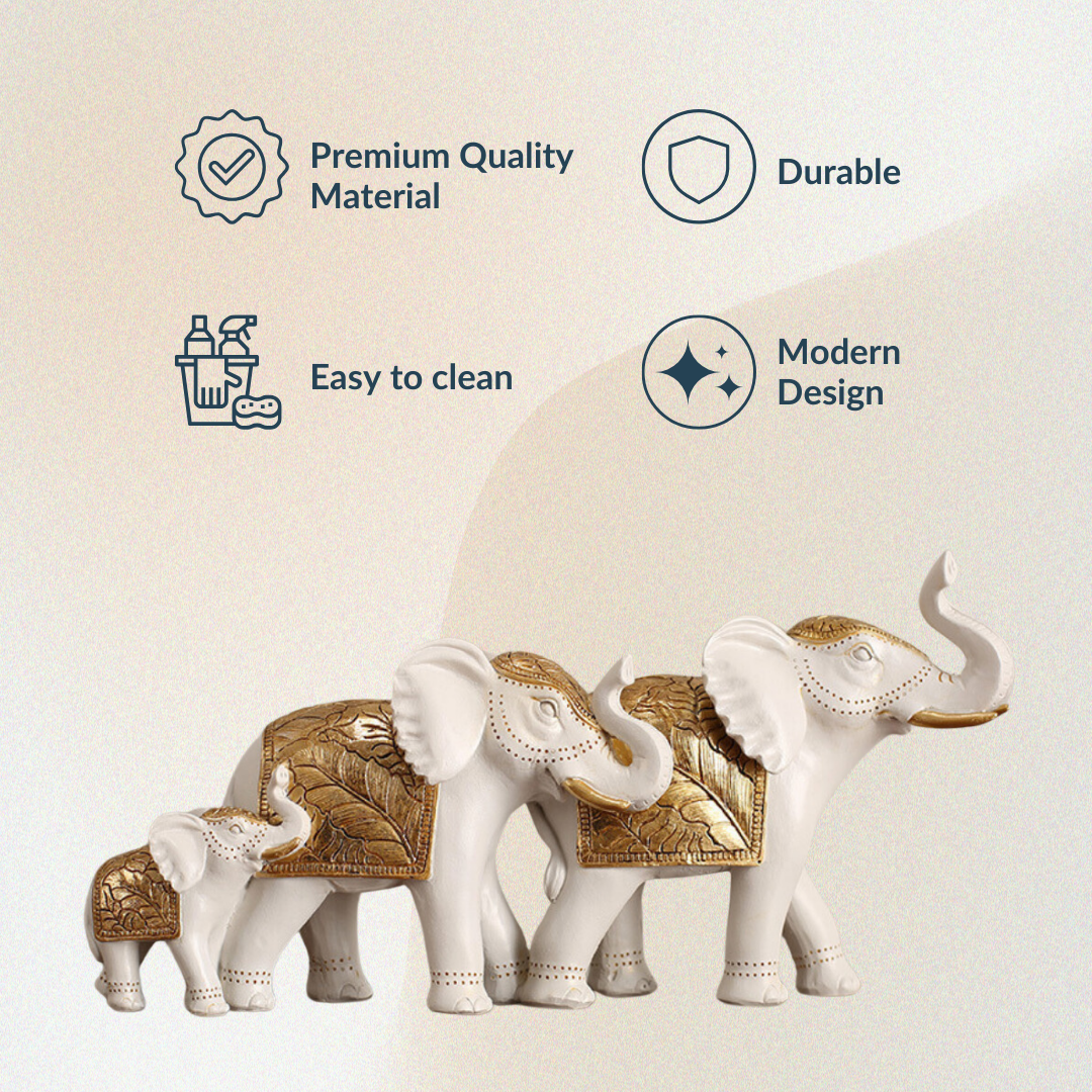 White Resin Elephant Family Figurine | Set of 3