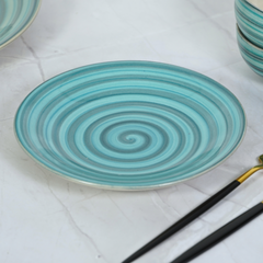 Ceramic Aqua-Blue Serenity Spiral Dinner Set (Set of 18)