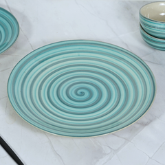 Ceramic Aqua-Blue Serenity Spiral Dinner Set (Set of 12)