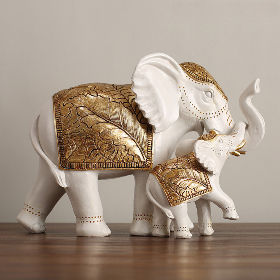 White Resin Elephant Family Figurine Main image