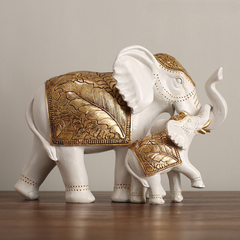 White Resin Elephant Family Figurine