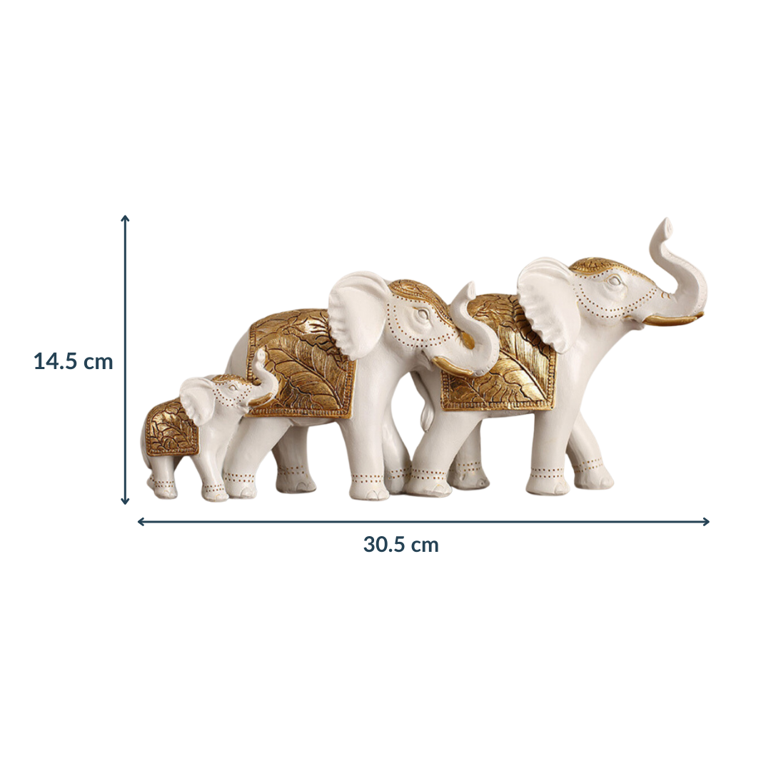 White Resin Elephant Family Figurine | Set of 3