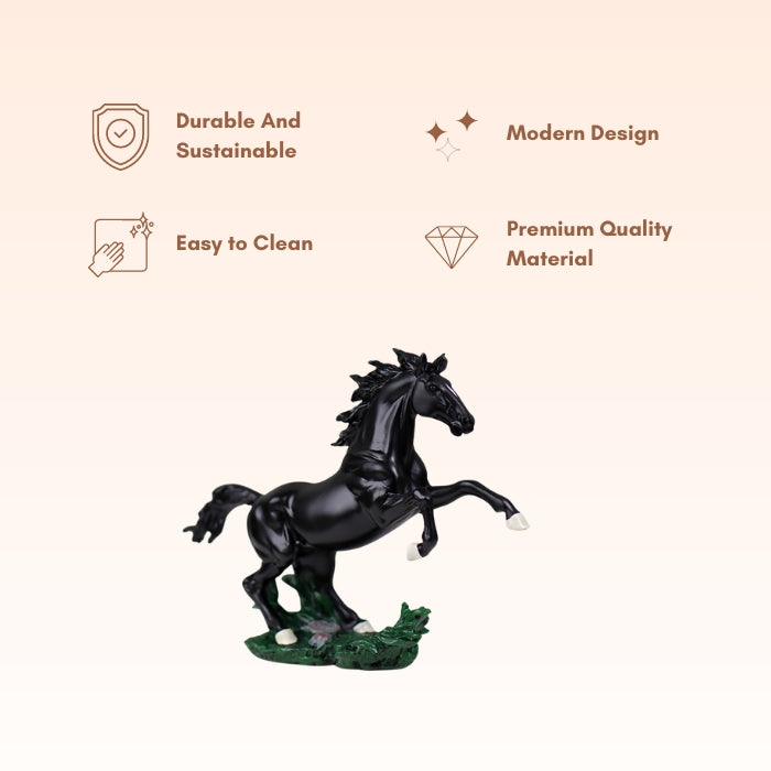Glossy Black Rearing Horse Statue