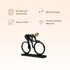 Matte Black Cyclist Sculpture with Gold Head - Modern Sports Art Décor